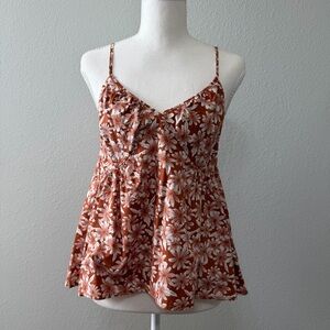 Gap Brown Daisy Floral Print Babydoll Cami Spaghetti Strap Top Blouse Boho
